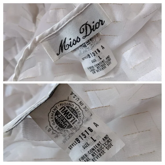Vintage 70s Miss Dior White Checkered Slip Dress – Size L - Picture 15 of 15